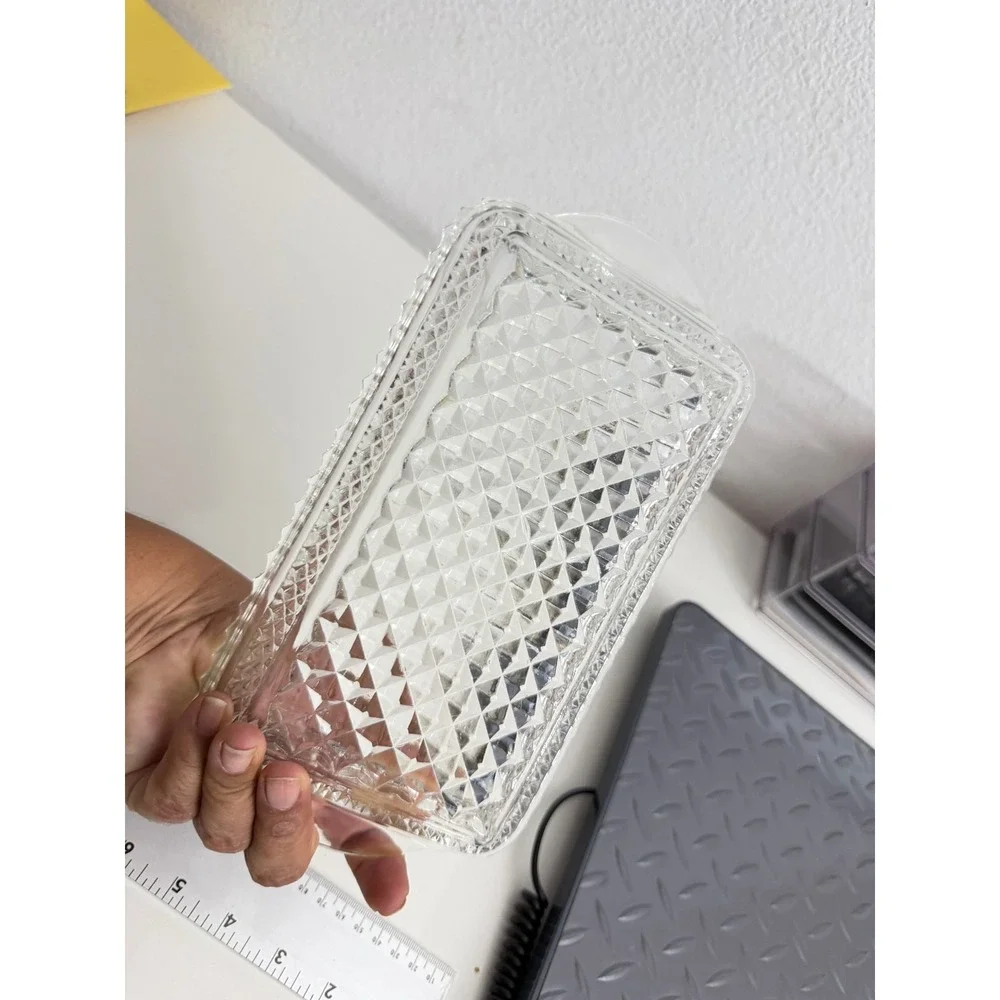 Vintage Clear Pressed Glass Tray Diamond Point Pattern Scalloped Edge 9.5in